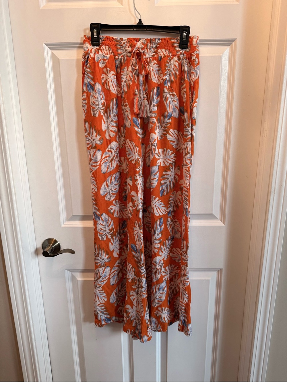 Rose & Olive Orange Tropical Leaf Wide-Leg Pants